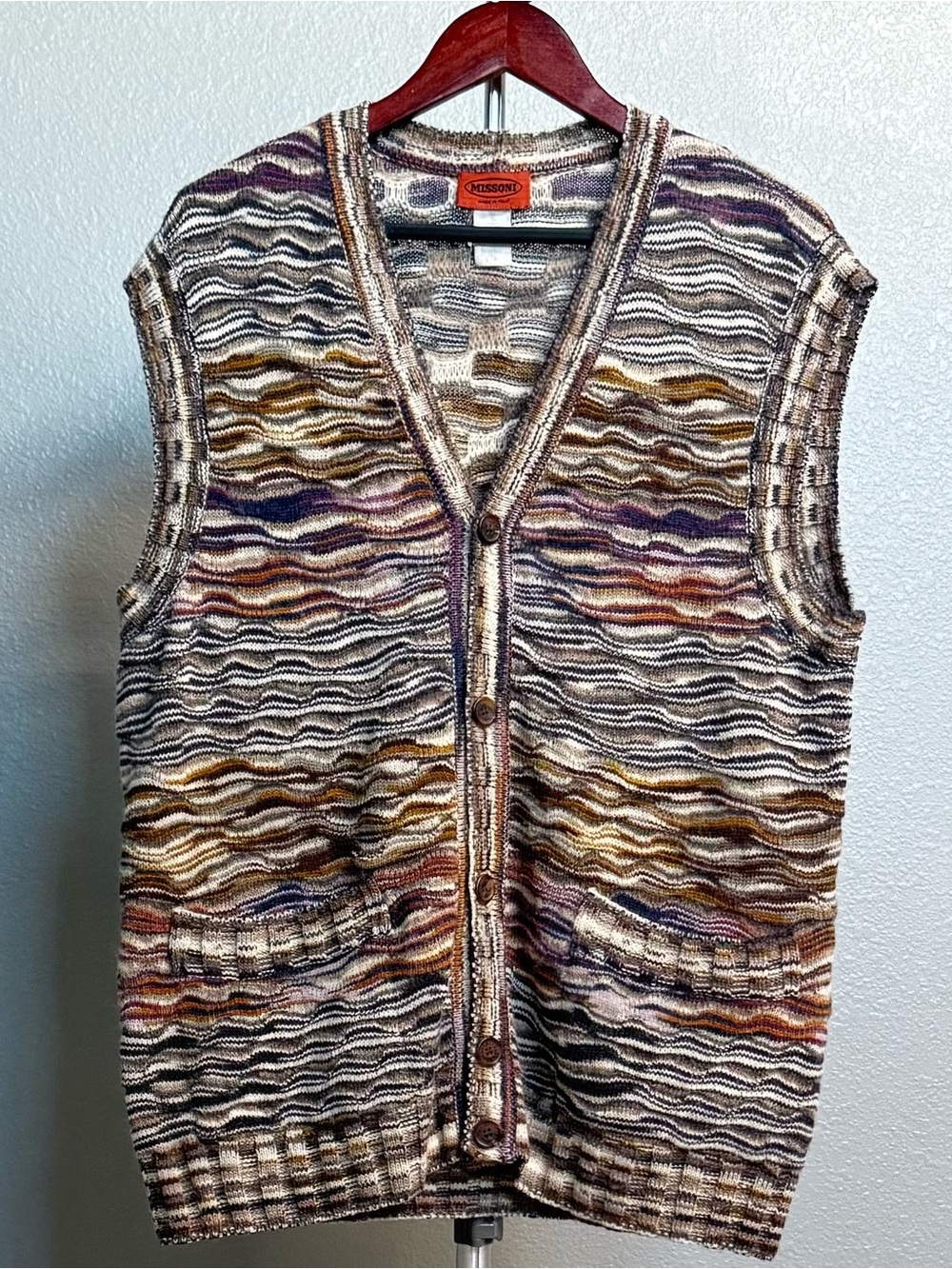 Vintage Missoni Men’s Knit V-neck Button Front Sweater Vest Made in Italy